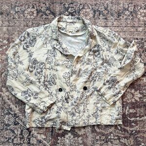 Anthrologopie the Korner Floral Botanical Print Linen Blend Toile Blazer